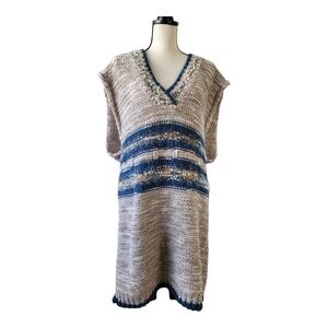 Knit V-Neck Sweater Dress Womens Size M Boho‎ Western Oversized